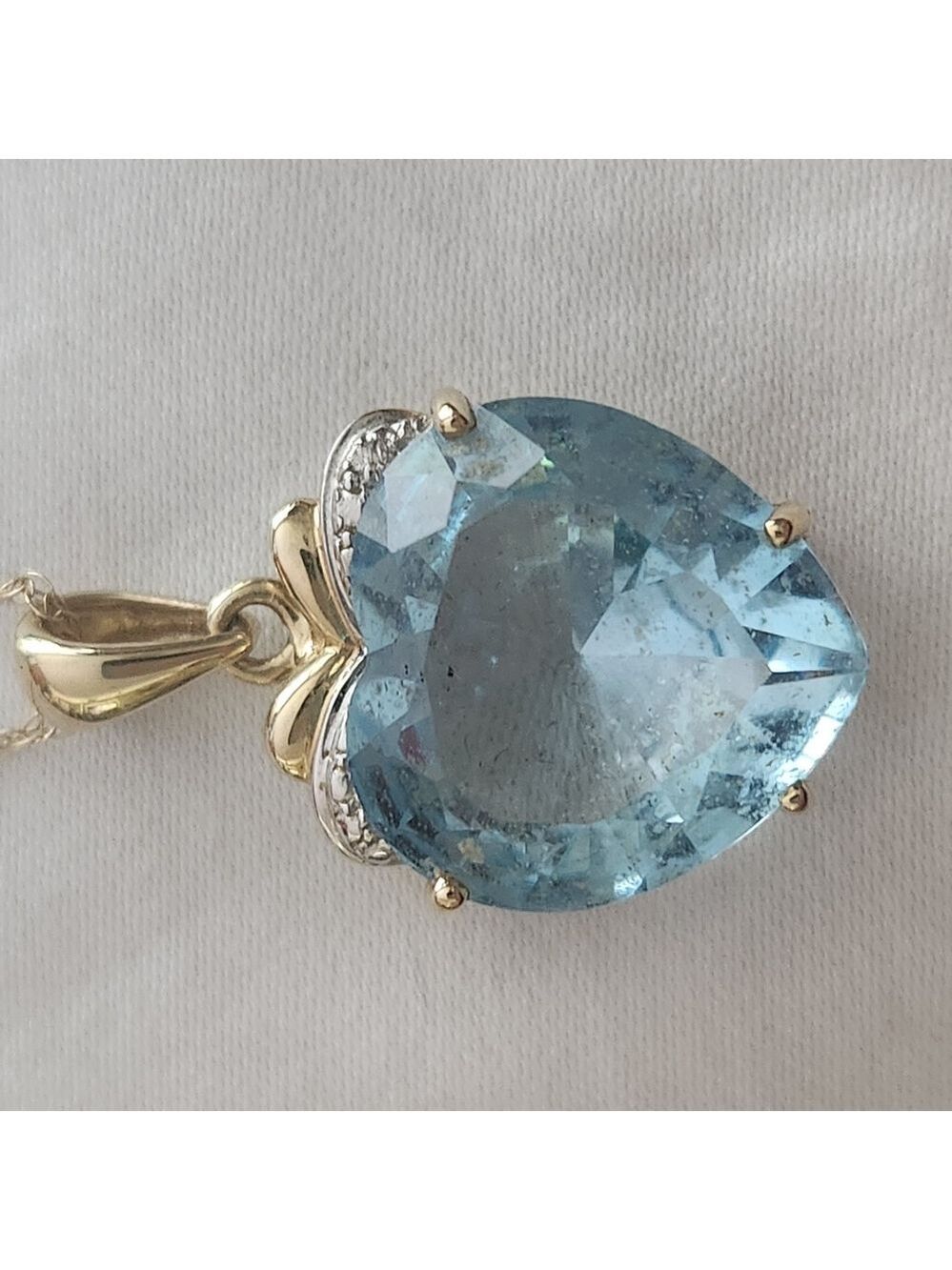 Exquisite 5.00Ct Heart Cut Natural Swiss Blue Topaz & Natural Diamond Pendant - Picture 2 of 13
